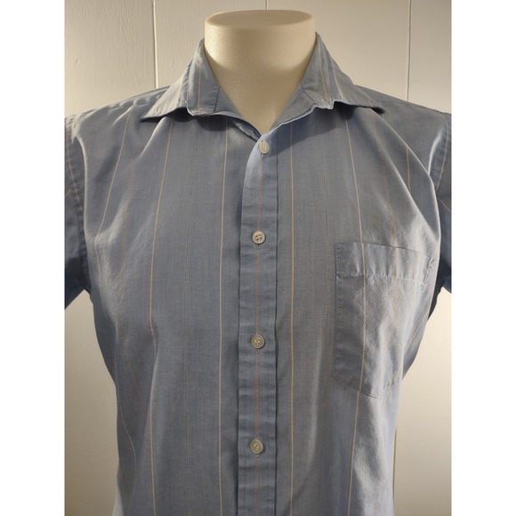 Van Heusen Button Up Shirt Men 15.5 Pinstripe Blue 417 Short Sleeve Professional - Picture 5 of 8